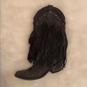 REAL LEATHER custom cowboy boots with fringe